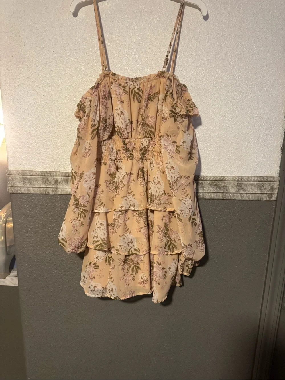Justify Blush Floral Off-Shoulder Tiered Dress